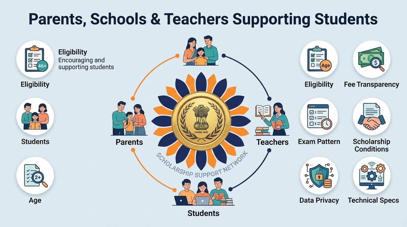 ENSE Scholarship Support Network - Parents, Schools, Teachers & Students Pictorial Diagram